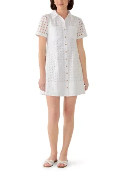 Women's Eyelet Square Neck A-Line Dress