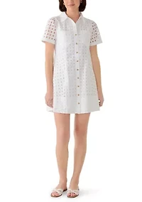 Women's Eyelet Square Neck A-Line Dress