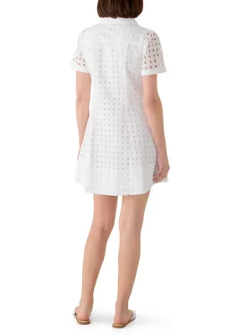 Women's Eyelet Square Neck A-Line Dress