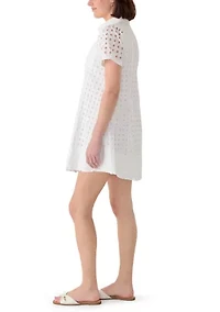 Women's Eyelet Square Neck A-Line Dress
