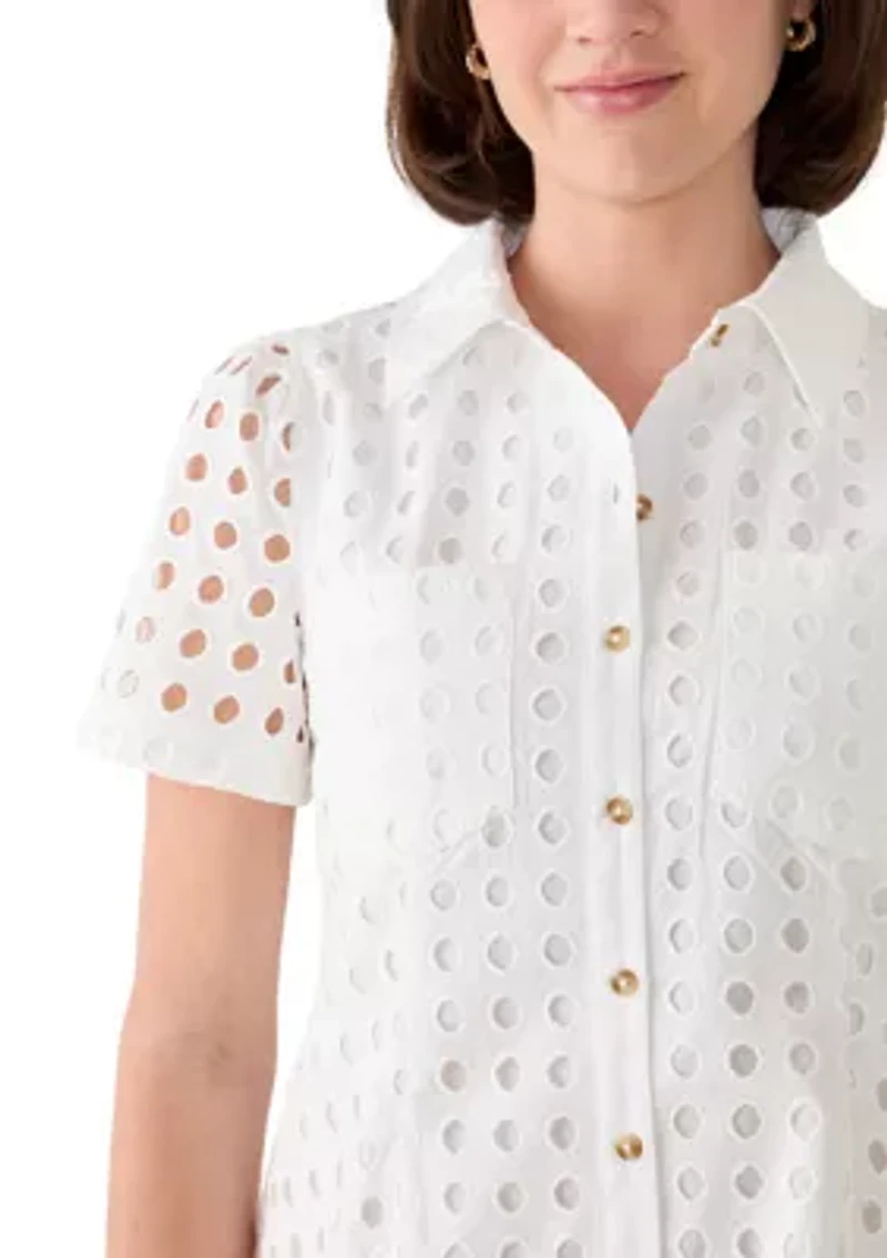 Women's Eyelet Square Neck A-Line Dress