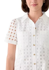 Women's Eyelet Square Neck A-Line Dress
