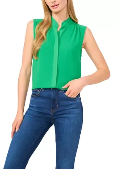 Women's Sleeveless Open Collar Top