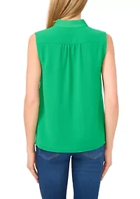 Women's Sleeveless Open Collar Top