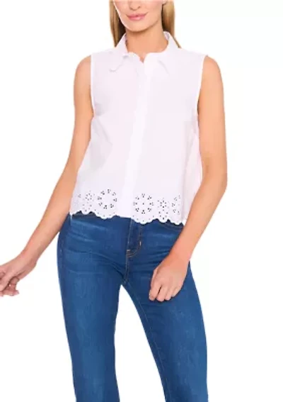 Women's Sleeveless Eyelet Hem Shirt