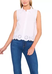 Women's Sleeveless Eyelet Hem Shirt