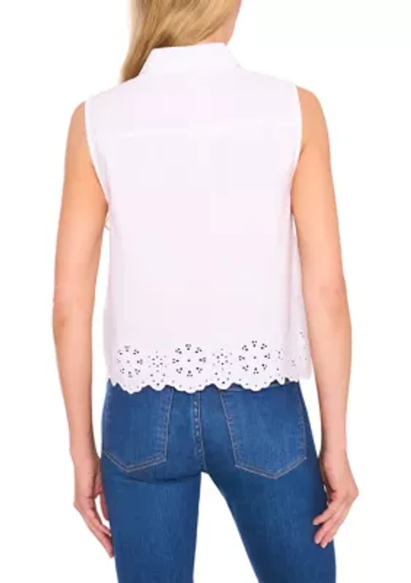 Women's Sleeveless Eyelet Hem Shirt