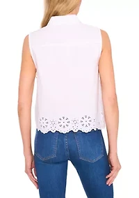 Women's Sleeveless Eyelet Hem Shirt