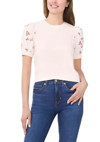 Women's Mixed Media Crew Neck Knit Top