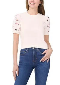 Women's Mixed Media Crew Neck Knit Top