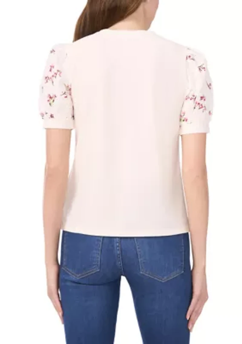 Women's Mixed Media Crew Neck Knit Top