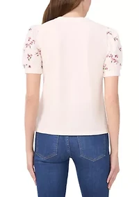 Women's Mixed Media Crew Neck Knit Top