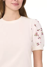 Women's Mixed Media Crew Neck Knit Top