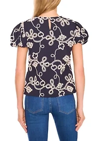 Women's Mixed Media Knit Embroidered Top