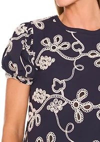 Women's Mixed Media Knit Embroidered Top
