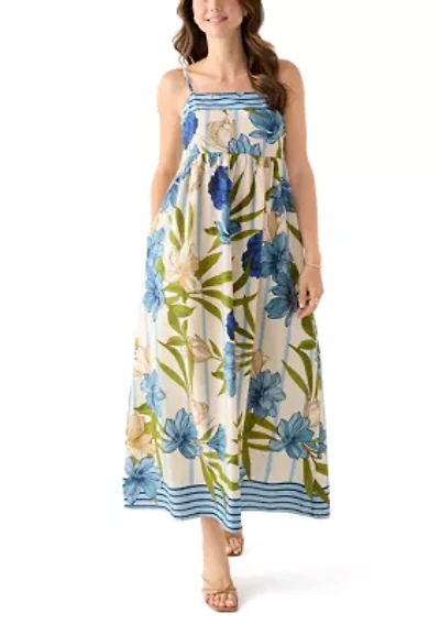 Women's Sleeveless Stripe Border Floral A-Line Maxi Dress