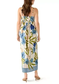 Women's Sleeveless Stripe Border Floral A-Line Maxi Dress
