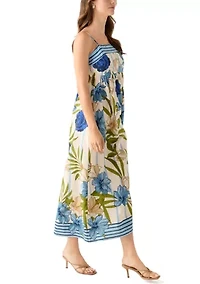 Women's Sleeveless Stripe Border Floral A-Line Maxi Dress