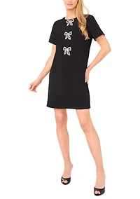 Women's Short Sleeve Bow Shift Dress