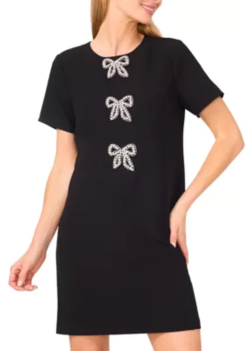 Women's Short Sleeve Bow Shift Dress