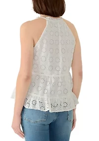 Women's Halter Ruffler Hem Eyelet Top