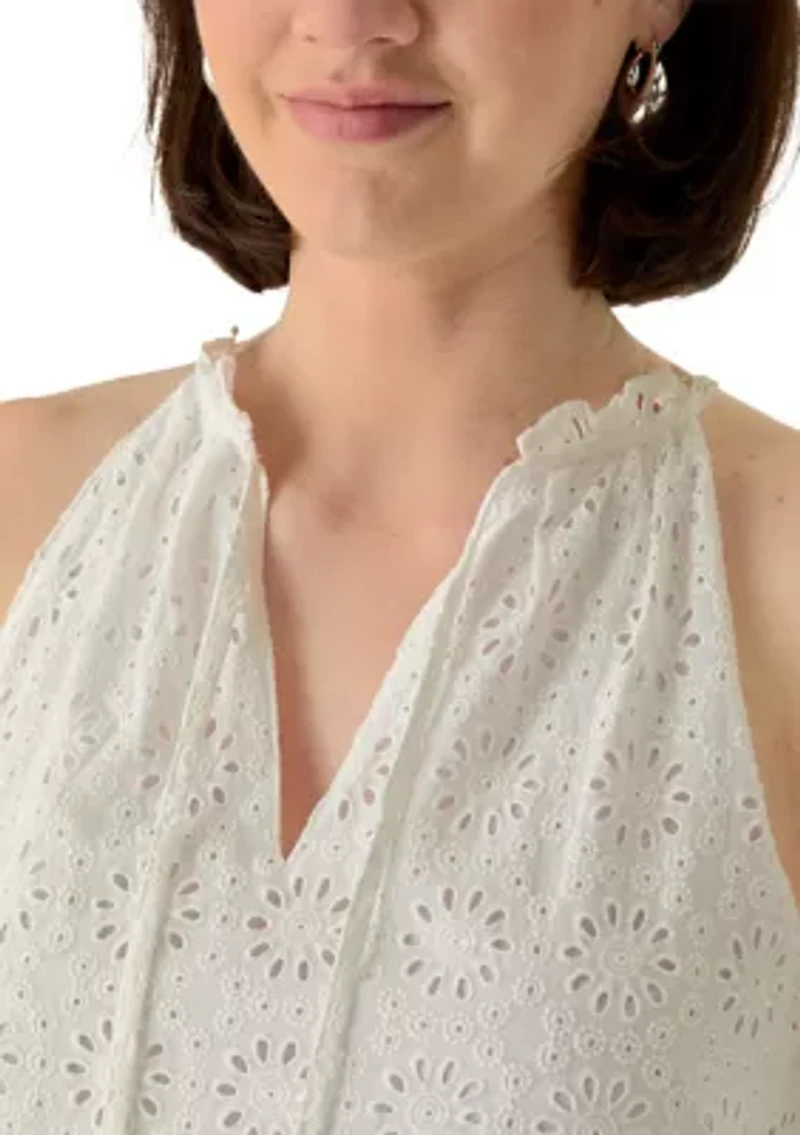 Women's Halter Ruffler Hem Eyelet Top
