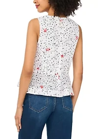 Women's Sleeveless Printed Eyelet Peplum Blouse