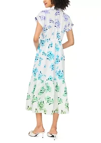 Women's Short Sleeve Ombre Floral Pleated Shirtdress