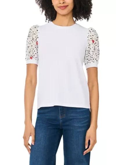 Women's Eyelet Sleeve Crew Neck Knit Top