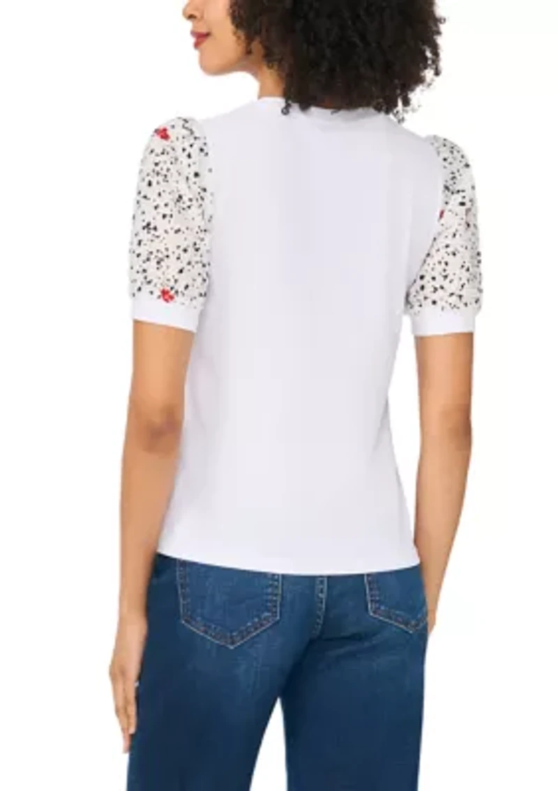 Women's Eyelet Sleeve Crew Neck Knit Top