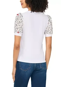 Women's Eyelet Sleeve Crew Neck Knit Top