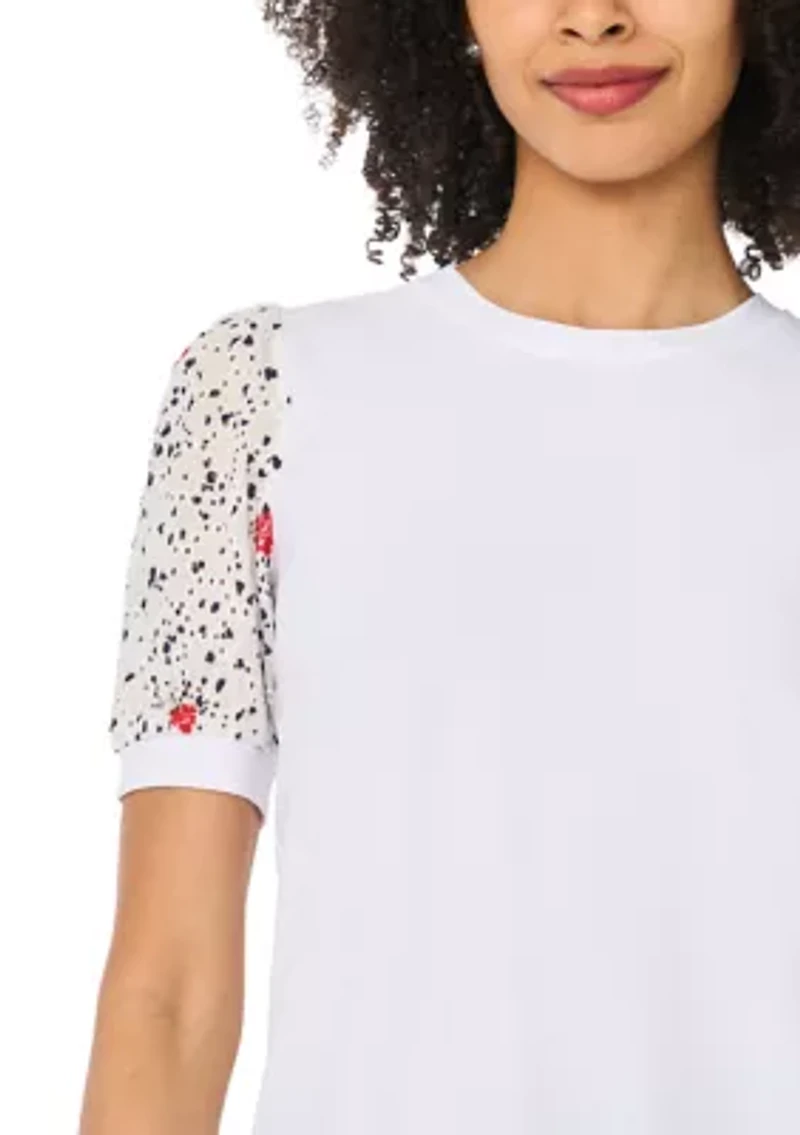 Women's Eyelet Sleeve Crew Neck Knit Top