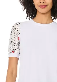 Women's Eyelet Sleeve Crew Neck Knit Top