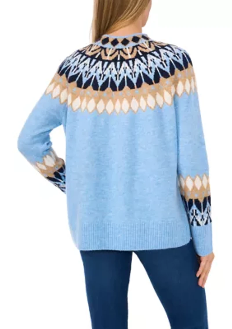 Women's Long Sleeve Mock Neck Fairisle Sweater