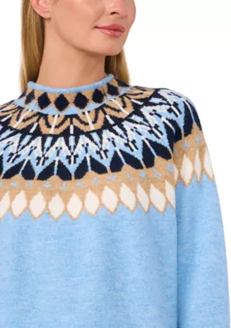 Women's Long Sleeve Mock Neck Fairisle Sweater