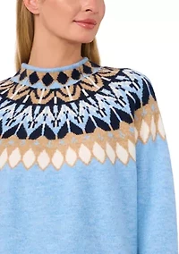 Women's Long Sleeve Mock Neck Fairisle Sweater