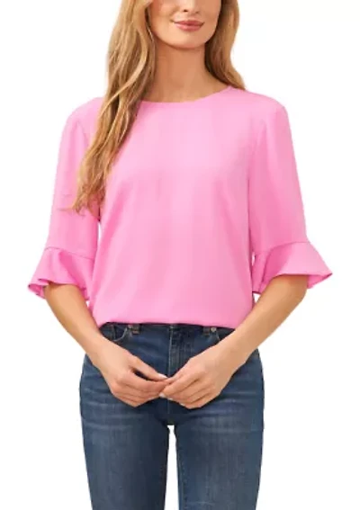 Women's Ruffle Crew Neck Blouse