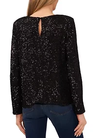 Women's Long Sleeve Sequin Crew Neck T-Shirt