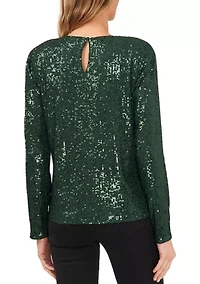 Women's Long Sleeve Sequin Crew Neck T-Shirt