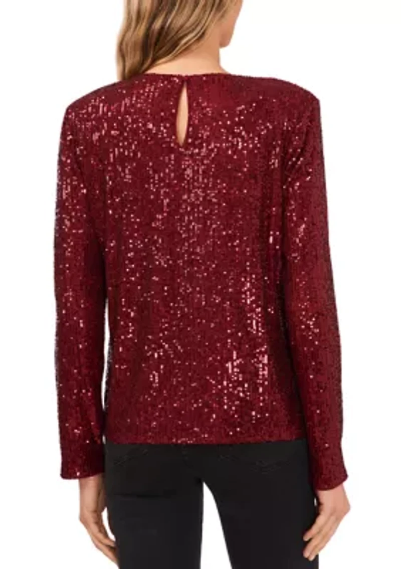 Women's Long Sleeve Sequin Crew Neck T-Shirt