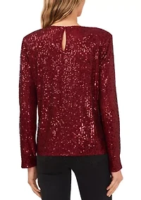 Women's Long Sleeve Sequin Crew Neck T-Shirt