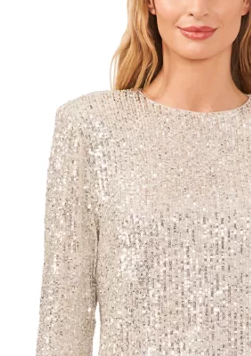 Women's Long Sleeve Sequin Crew Neck T-Shirt