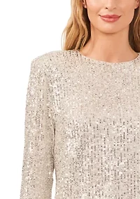 Women's Long Sleeve Sequin Crew Neck T-Shirt