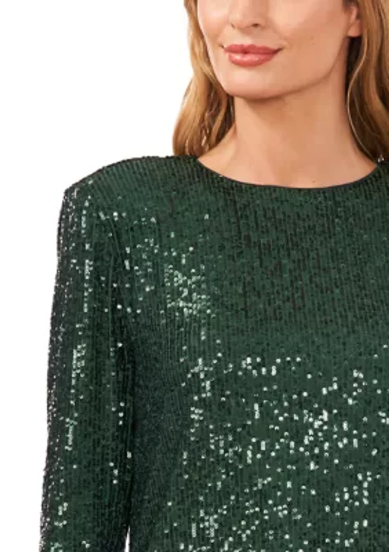 Women's Long Sleeve Sequin Crew Neck T-Shirt