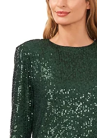 Women's Long Sleeve Sequin Crew Neck T-Shirt