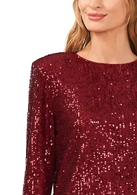 Women's Long Sleeve Sequin Crew Neck T-Shirt