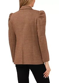 Women's Plaid Puff Sleeve Open Blazer