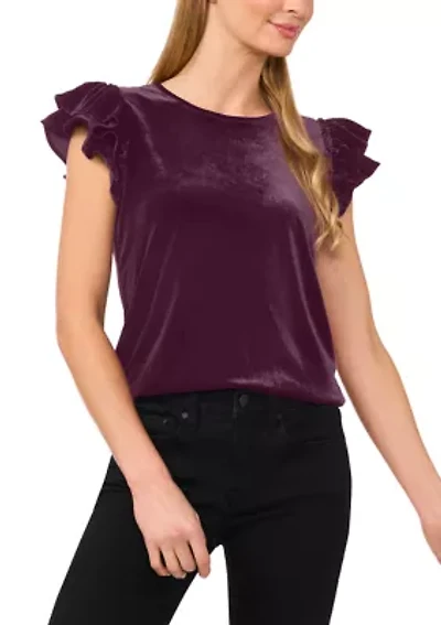 Women's Flutter Sleeve Velvet Top