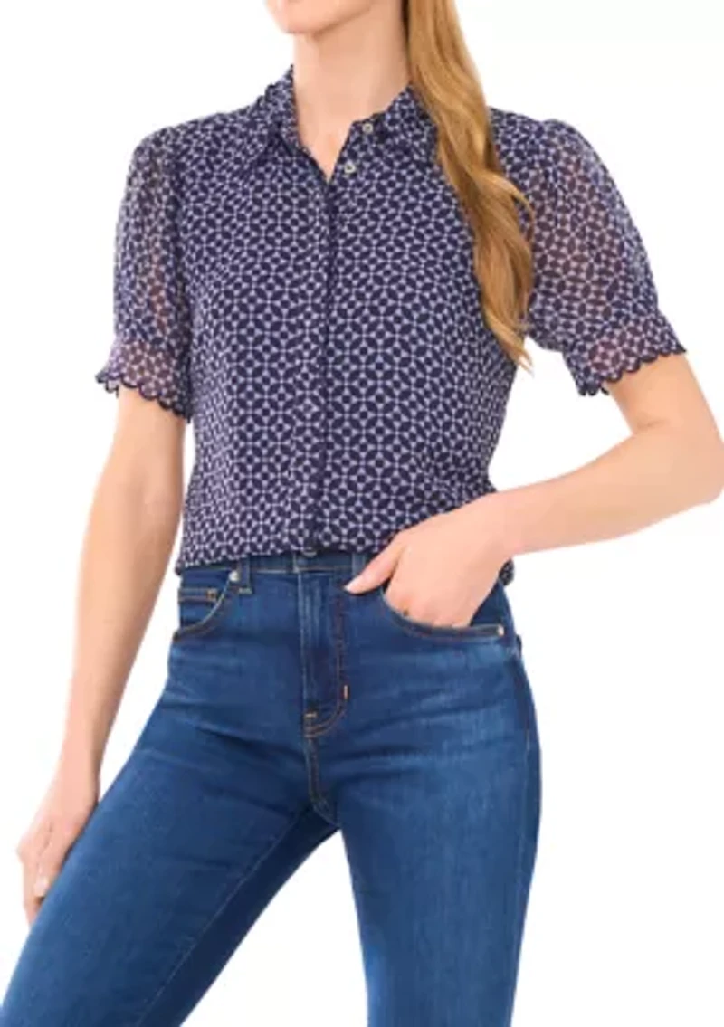 Women's Geo Print Button Front Blouse