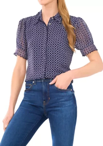 Women's Geo Print Button Front Blouse